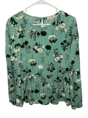 LOFT Outlet Mint Floral Peplum Top